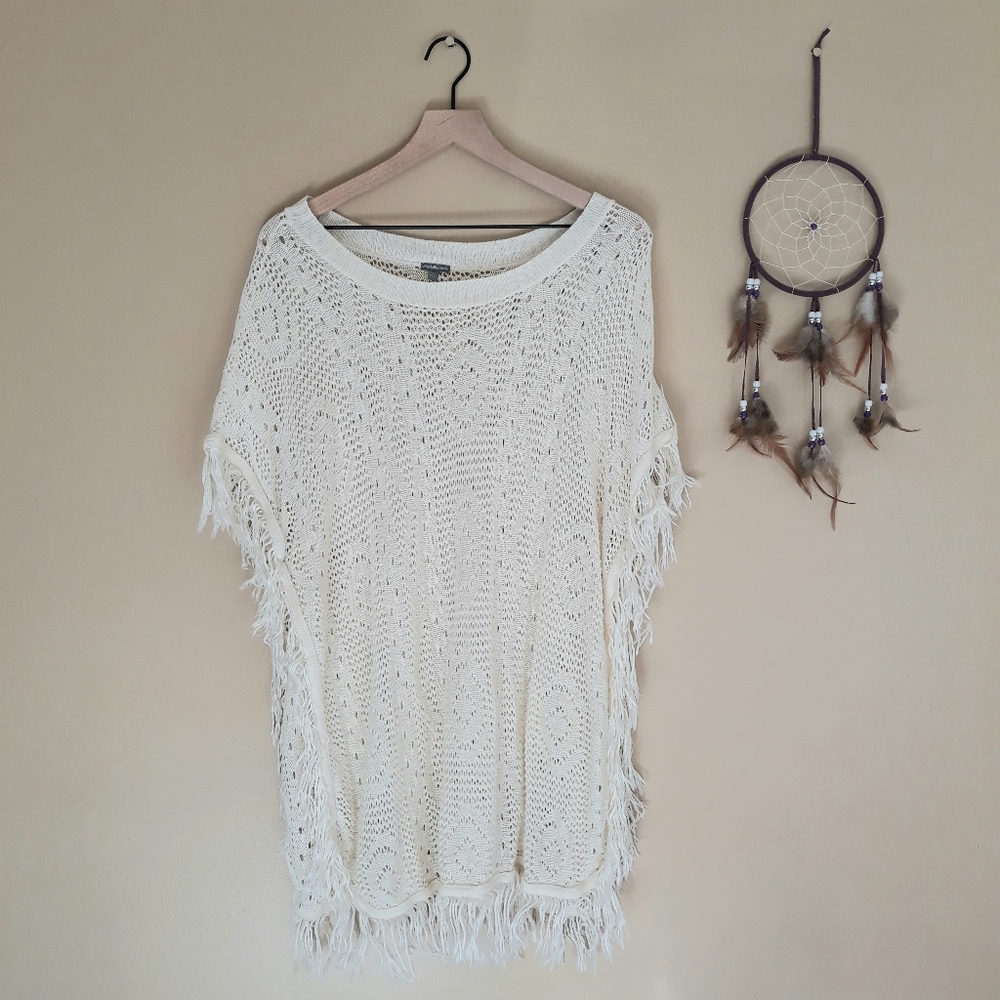 Long Poncho Sweater Tassels Charlotte Russe